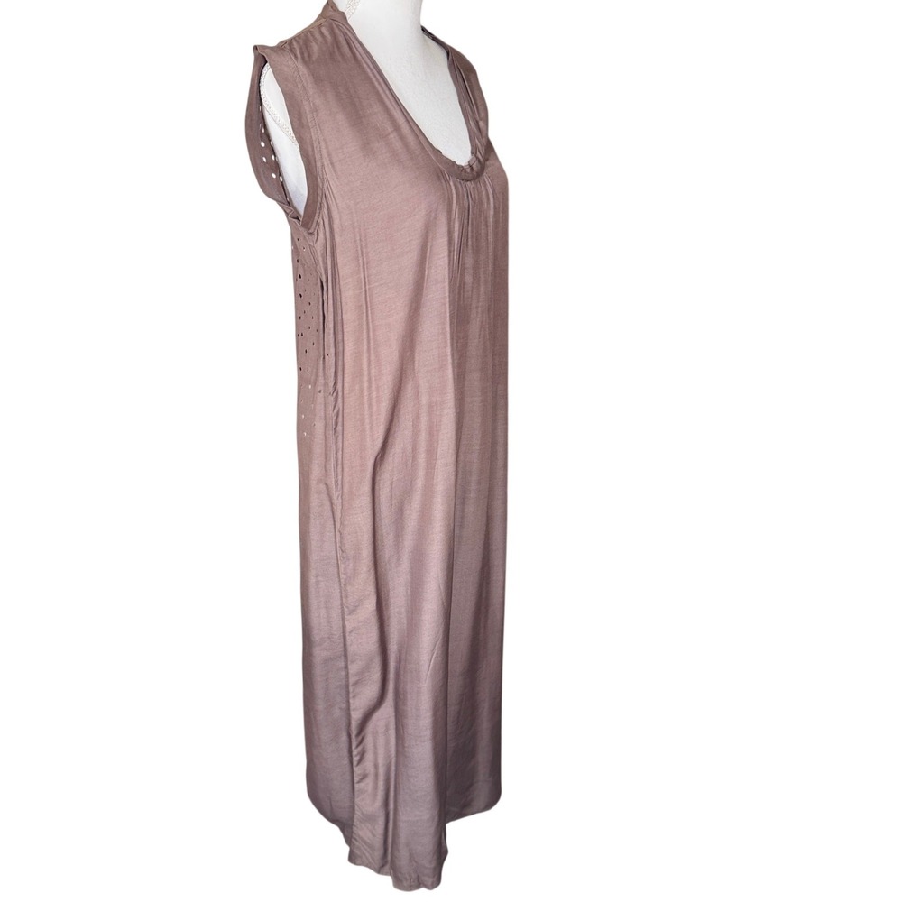 Matta Women's Brown Cotton Silk Eyelet Back Sleeveless Maxi Shift Dress Large - Picture 10 of 12